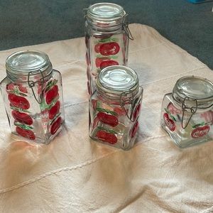Vintage apple glass canister set. Hard to find complete set.